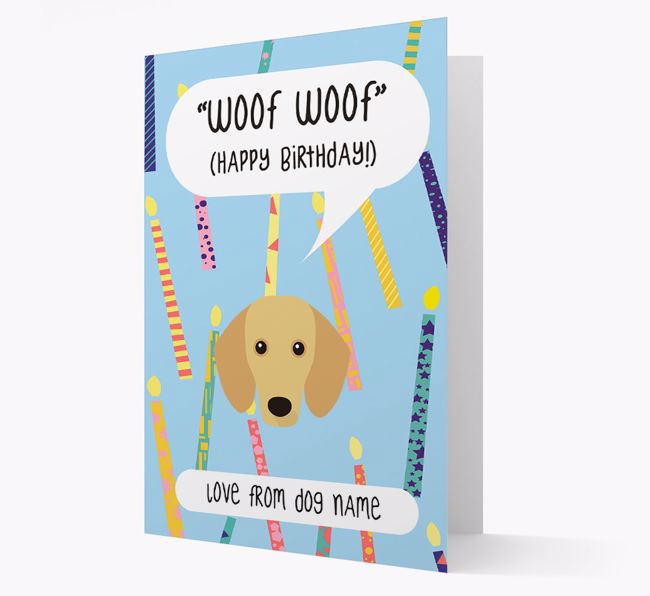 Personalized 'Woof Woof' Birthday Card with {breedFullName} Icon